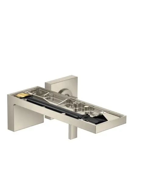 Einhebel-Waschtischmischer von AXOR für die Wandmontage in gebürstetem Nickel, mit einem deutlich sichtbaren Auslauf und minimalistischer, klarer Form.